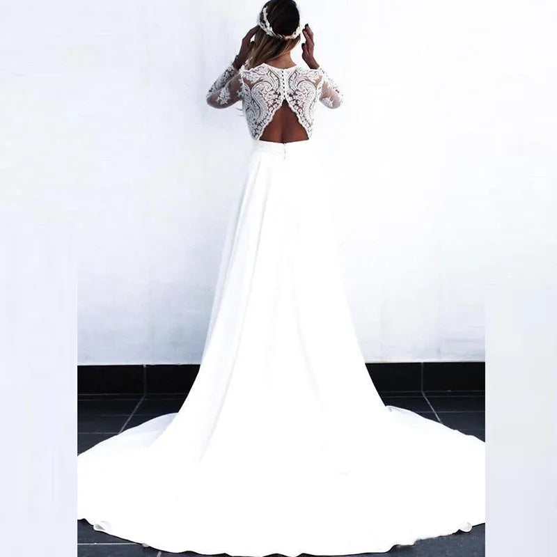 On Sale Long Sleeve Wedding Gowns Lace Bridal Gowns Deep V Neckline