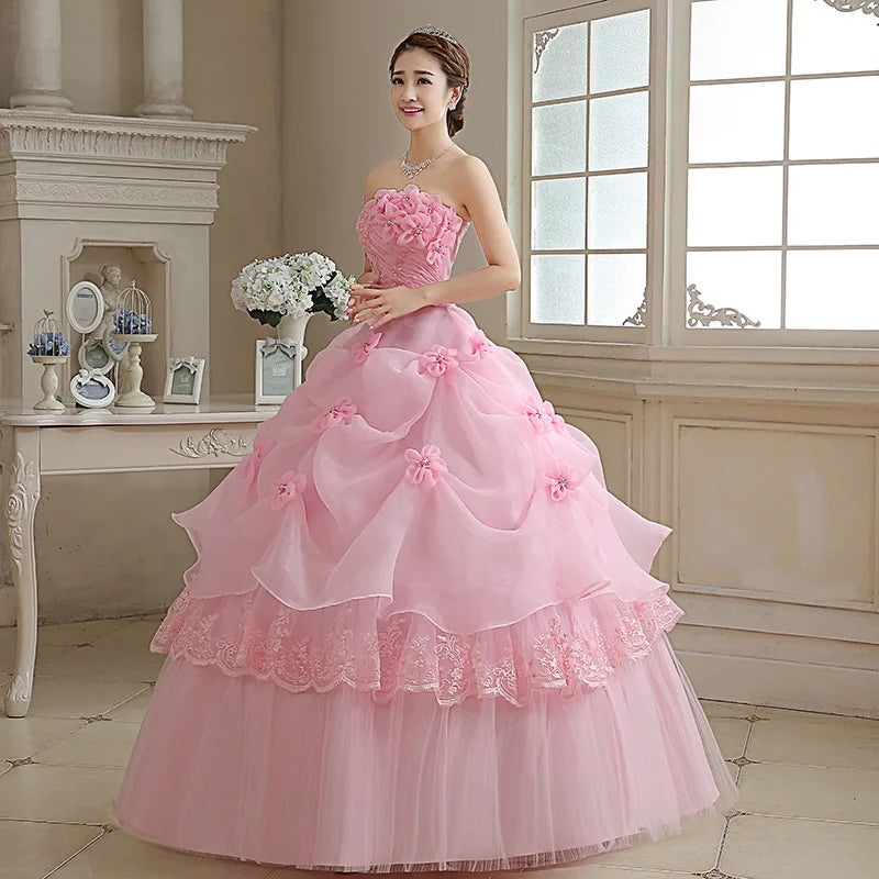 Customized Bride Wedding Dress Lace Up Tube Top Ball Gowns