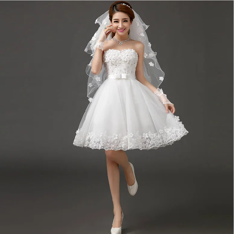 Ivory Short Knee Length Fairy Wedding Dress for Parties