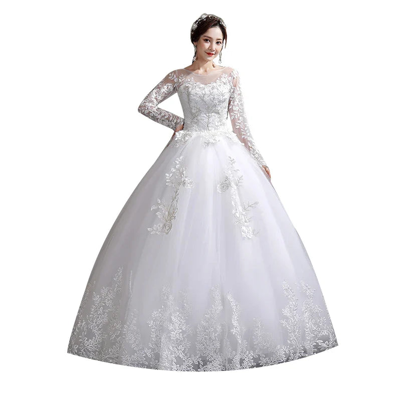 Customized Flower Wedding Dresses Plus Size Full-Sleeve Gowns