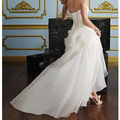 Spring And Summer Women's Wedding Dresses Sweetheart Hi-low Gown
