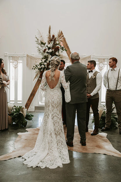 Customized Boho Lace Long Wedding Dress Mermaid Flare Bridal Gowns Elegant Vintage Bride Dresses