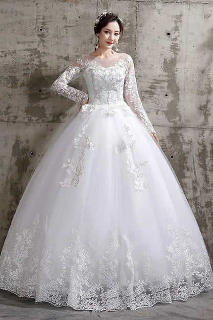 Customized Flower Wedding Dresses Plus Size Full-Sleeve Gowns