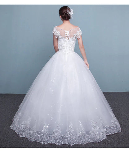 Customize Embroidery Wedding Dress Lace Up Bride Plus Size Ball Gowns
