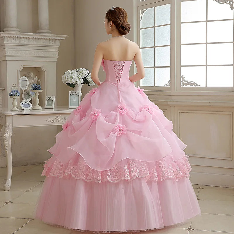 Customized Bride Wedding Dress Lace Up Tube Top Ball Gowns