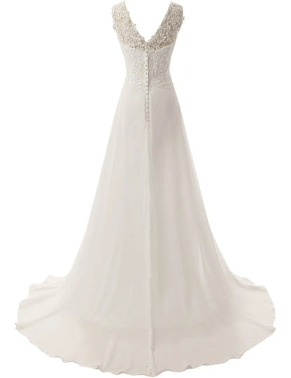 Elegant Beach Wedding Dress Plus Size Chiffon Lace Appliques