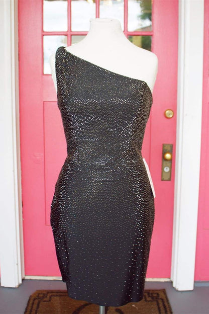 One Shoulder Rhinestones Sleeveless Tight Homecoming Dress