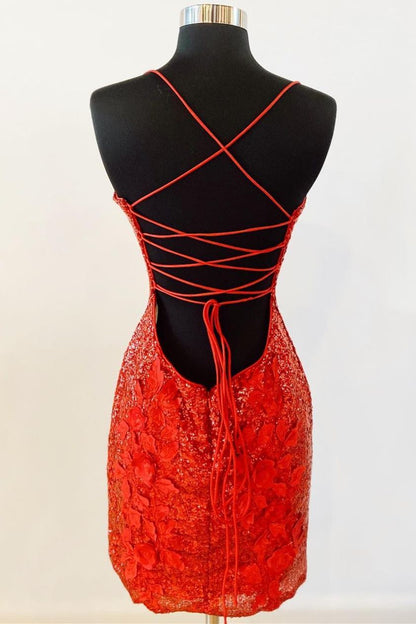 Tight Red Sequins Bodycon Mini Party Dress