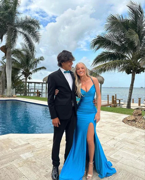 Aimishang Elegant Dresses Gowns Evening Dresses Blue V Neck mermaid long Prom Dress With Split Formal Women's Dresses