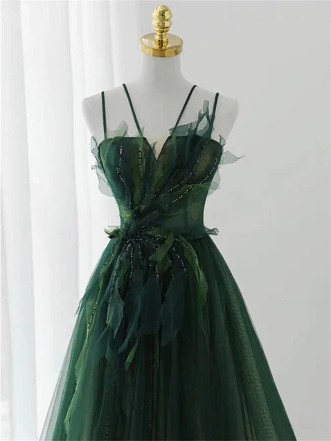 Dark Green Long Beaded A-line Evening Dress Party Dress Prom Dress Formal Dress december wedding guest dress