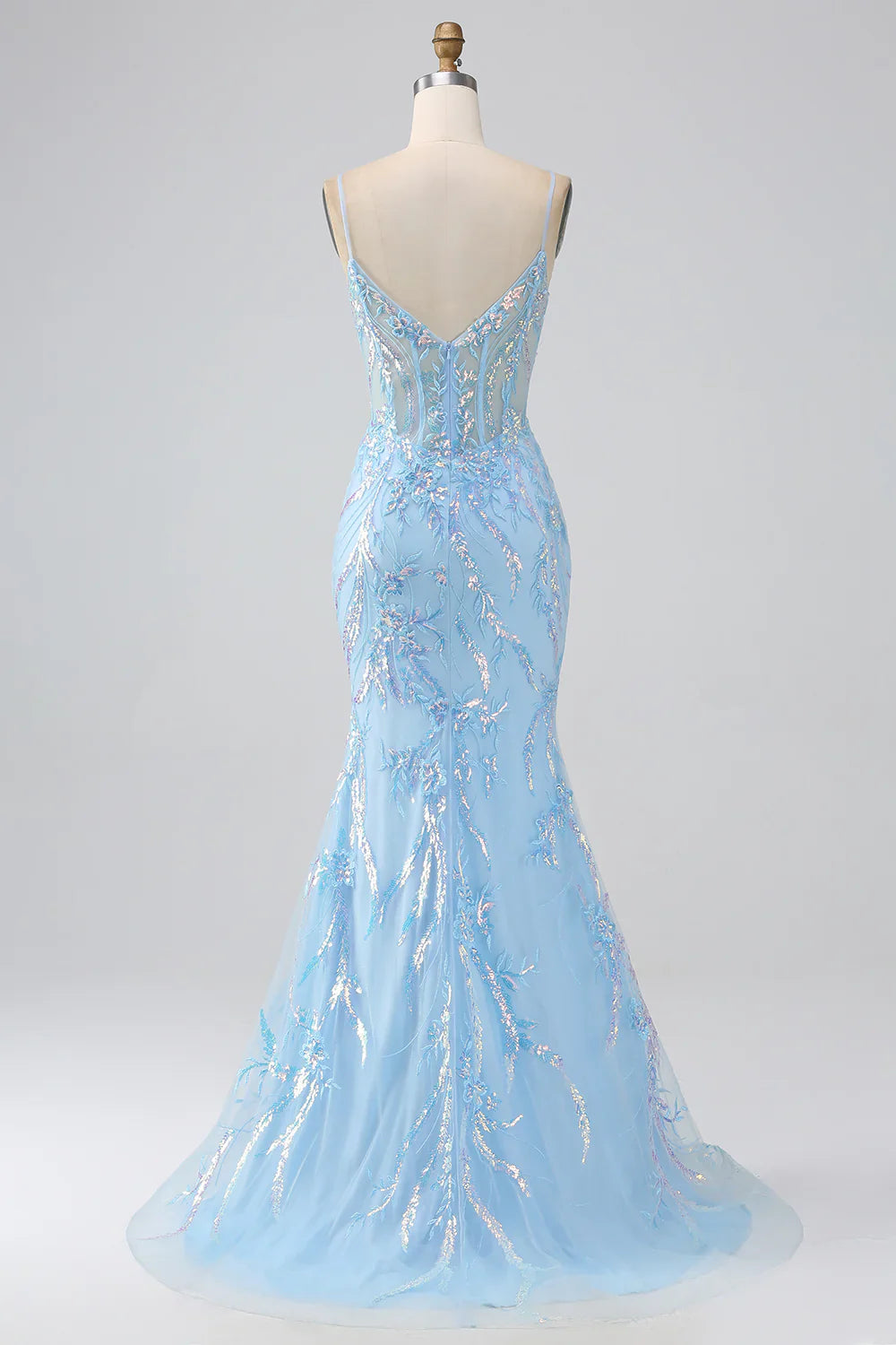 Aimishang Sparkly Blue Mermaid V-neck Spaghetti Straps Long Prom Dress Charming Evening Party Dress Formal Dress