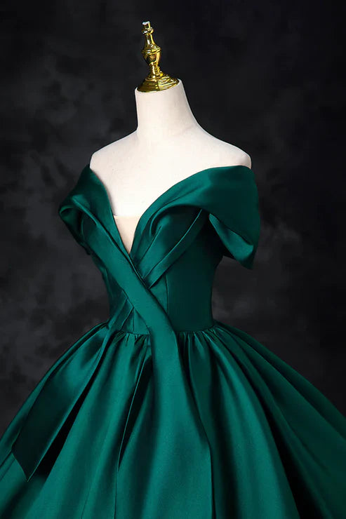 A-Line Formal Satin Floor Length V-Neck Evening Dresses Elegant Prom Dress