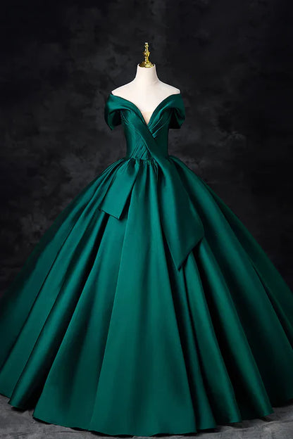 A-Line Formal Satin Floor Length V-Neck Evening Dresses Elegant Prom Dress