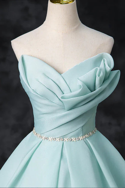 A-Line Strapless Formal Tulle Floor Length Evening Dress Off Shoulder Prom Dress