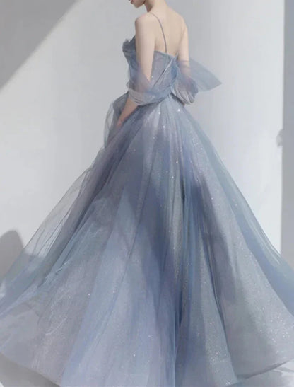 Ball Gown Party Dresses Glittering Dress Wedding Guest Prom Floor Length Sleeveless Off Shoulder Tulle with Glitter Beautiful