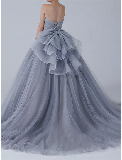 Ball Gown Prom Dresses Luxurious Dress Quinceanera Prom Sweep / Brush Train Off Shoulder Organza Sleeveless with Bow(s) Pleats
