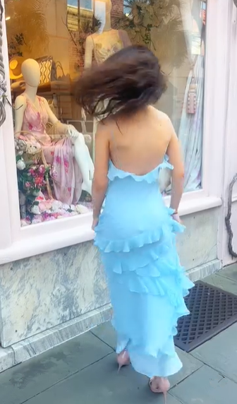Blue Spaghetti Straps Chiffon Ruffle Prom Dress Long Party Dress cc2729