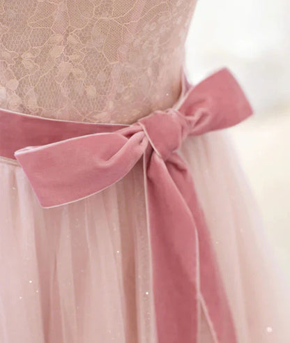 Wholesale A Line Straps Pink Tulle Lace Short Prom Dress Homecoming Party Dress