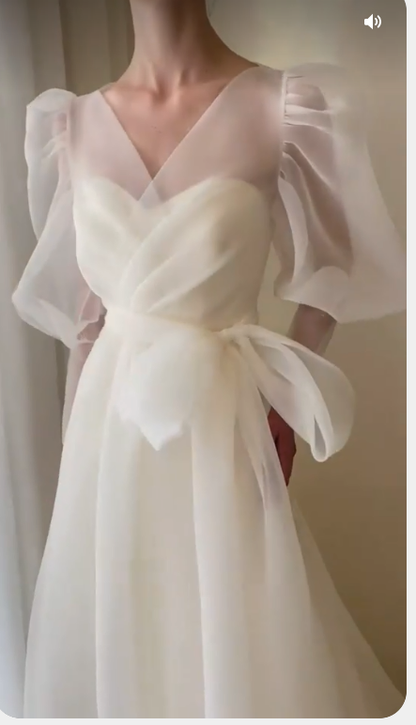 Pure V Neck Wedding Dress V Neck Vitage Prom Dress C2427