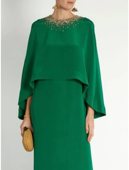 Sheath / Column Mother of the Bride Dress Formal Elegant Party Jewel Neck Ankle Length Stretch Chiffon Long Sleeve with Sequin Split