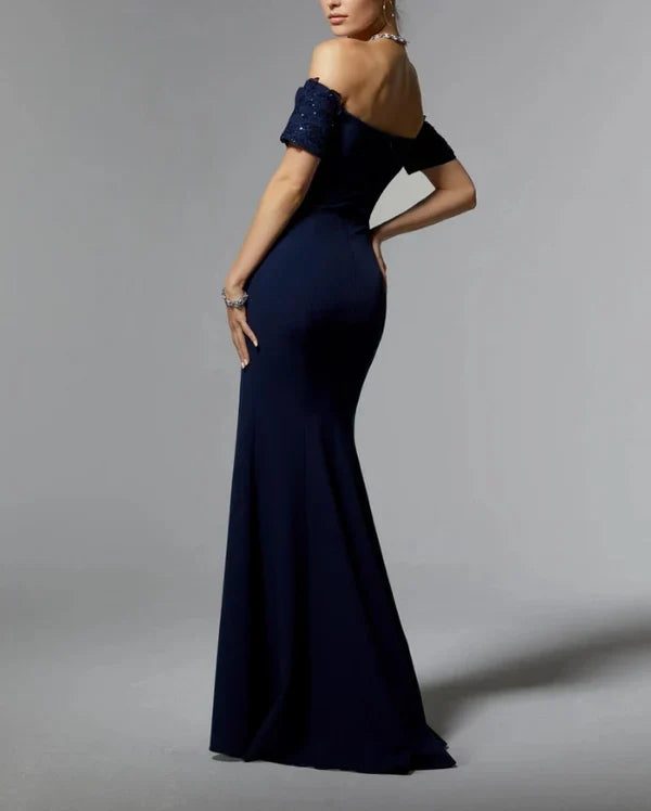 Mermaid Off Shoulder Floor-length Wedding Guest Dresses Sequins Beaded Mother of the Bride Dress With Slit Elegant