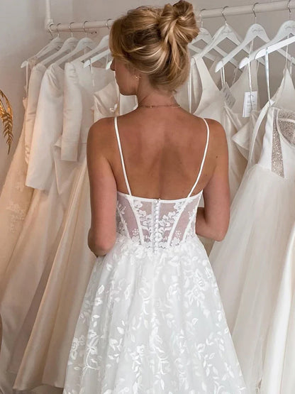 Sweetheart Neck Ball Gown Lace Wedding Dress With Detachable Puff Sleeves Beautiful