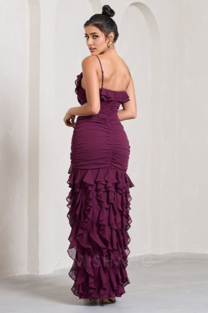 Aimishang Elegant Gowns Evening Dresses Spaghetti Straps Chiffon Ruffle Evening Party Dress