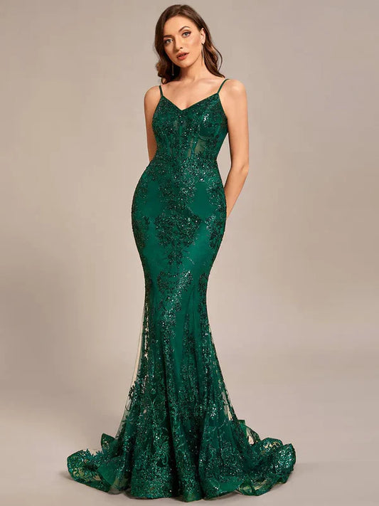Tight backless see-through waist Floor-Length Prom Dress Sexy Evening Dress