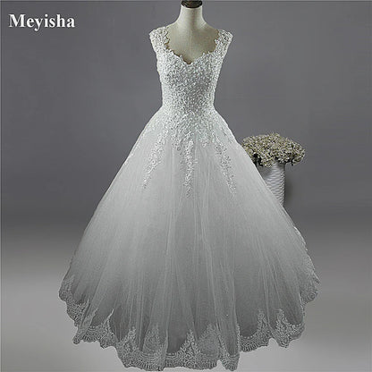 Customized ZJ9076-C White Ivory Pearls Wedding Dresses Plus Size