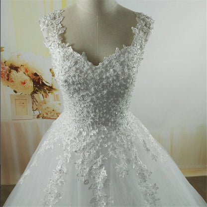Customized ZJ9076-C White Ivory Pearls Wedding Dresses Plus Size