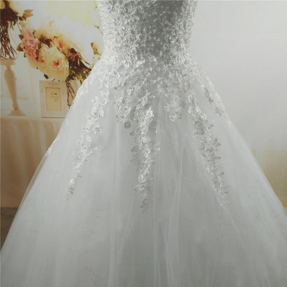 Customized ZJ9076-C White Ivory Pearls Wedding Dresses Plus Size