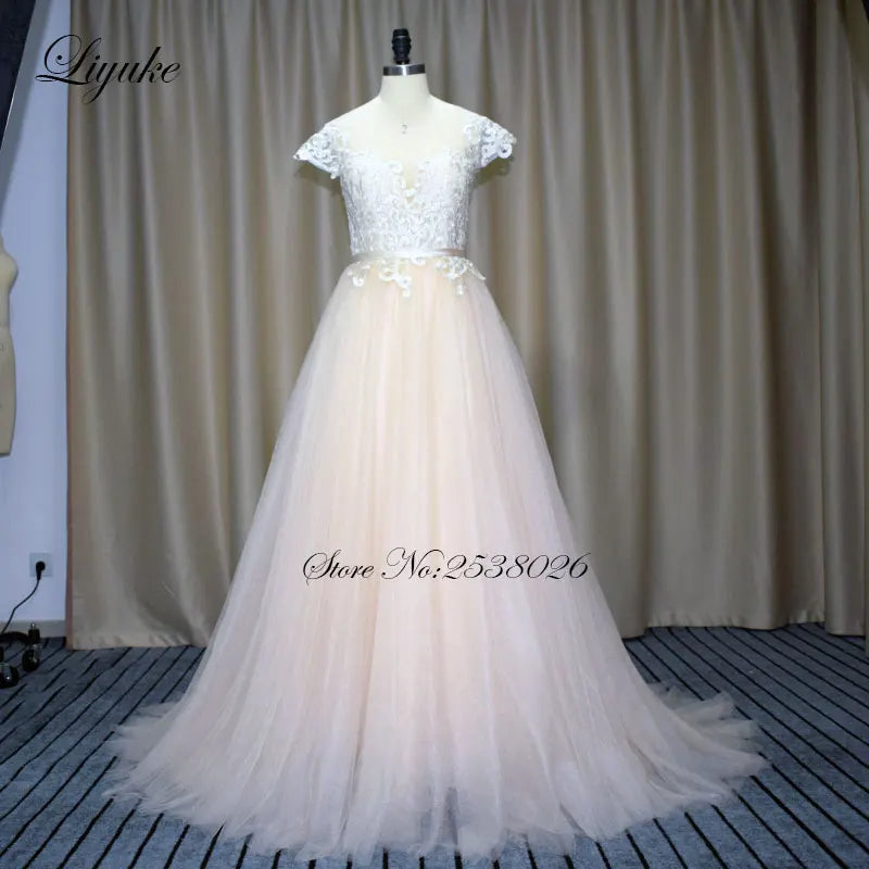 Liyuke Shining Symmetrical Lace Sweetheart Mermaid Wedding Dress