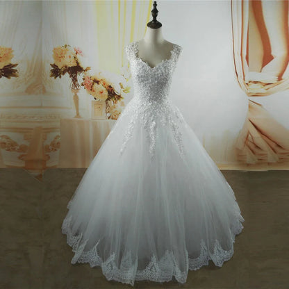 Customized ZJ9076-C White Ivory Pearls Wedding Dresses Plus Size