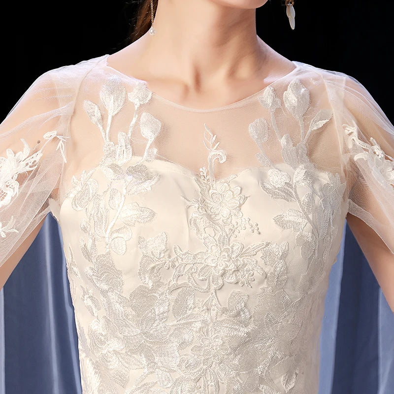 Elegant Court Train Lace Embroidery Princess Vintage Wedding Dress Plus Size Gowns Customized