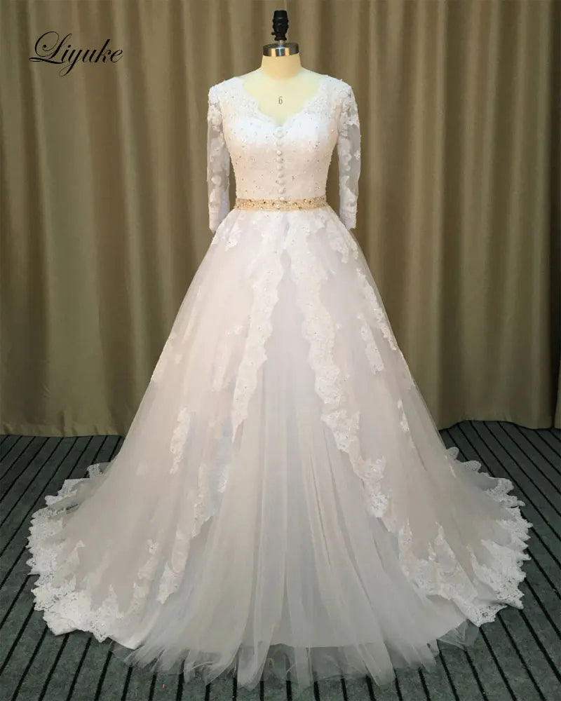 Liyuke Shining Symmetrical Lace Sweetheart Mermaid Wedding Dress