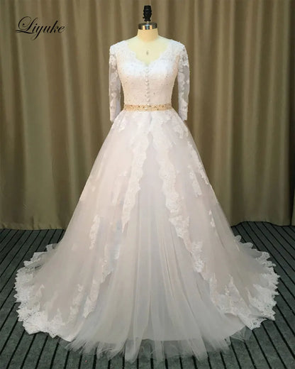 Liyuke Shining Symmetrical Lace Sweetheart Mermaid Wedding Dress