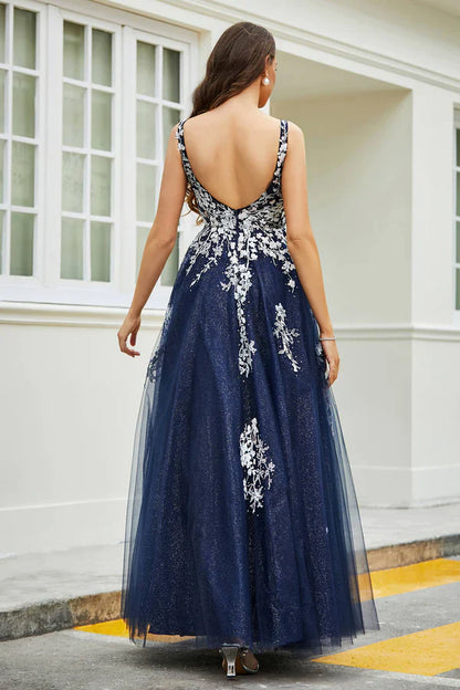 Aimishang Elegant Evening Dress A-Line Prom Dresses Applique Tulle Long Gown