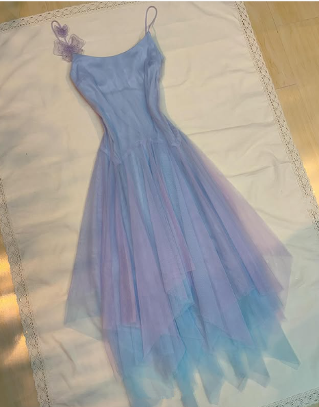 Lavender Tulle A Line Short Prom Dress,Homecoming Dress With Flowers cc2574