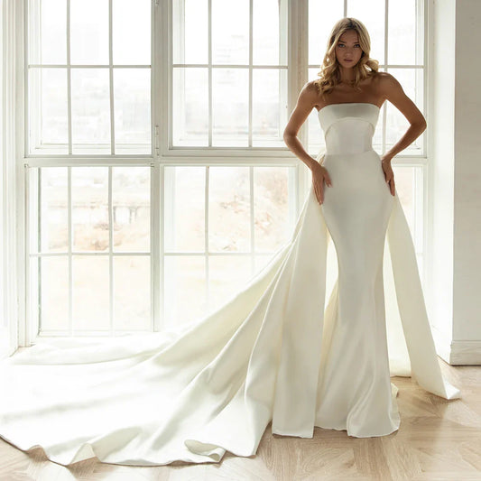 Hochzeitskleid Satin Mermaid Wedding Dress with Detachable Train