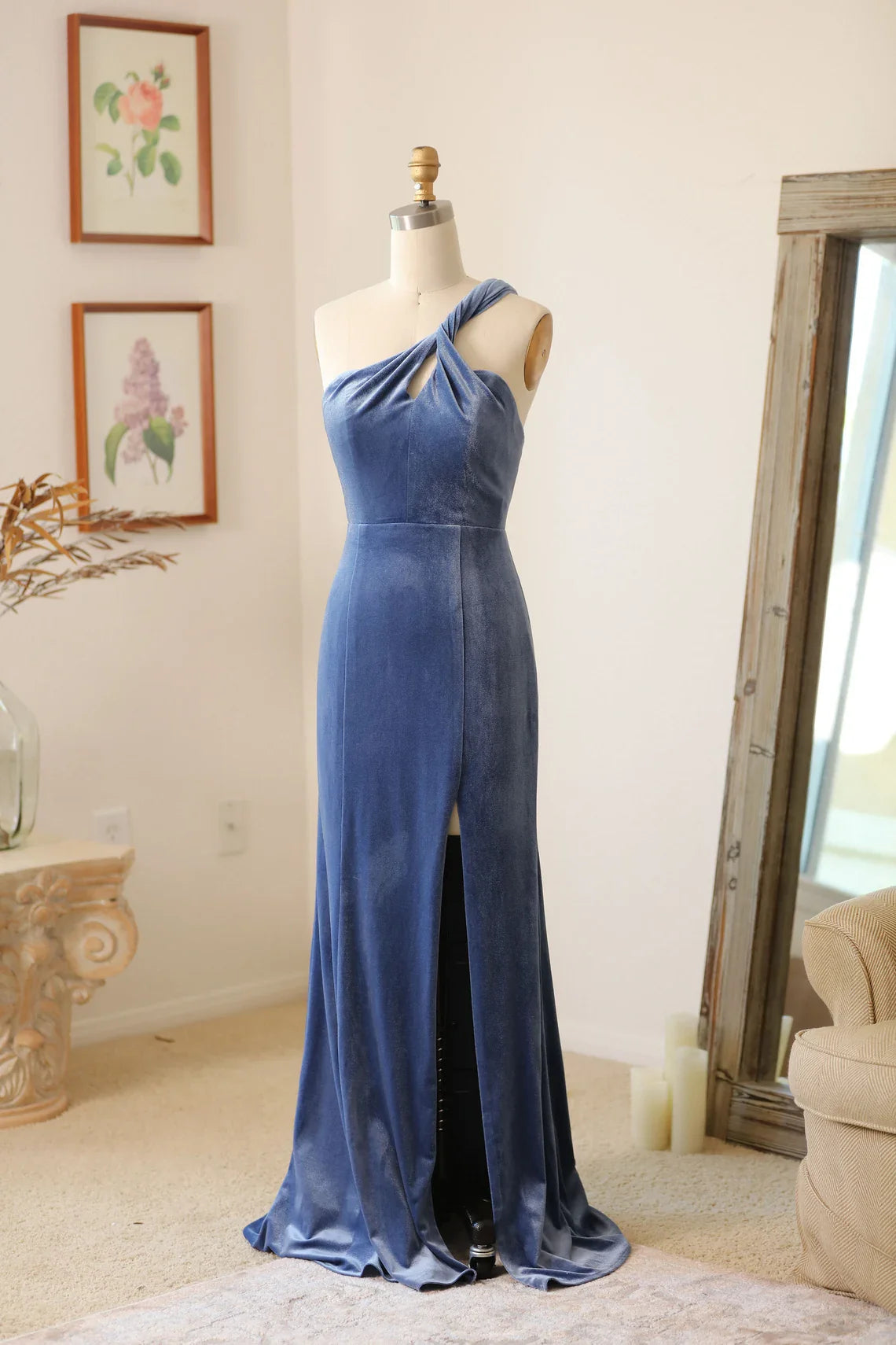 Handmade Velvet Halter Bridesmaid Dress With Slit And Free Multiple Style Long Maxi Formal Gown