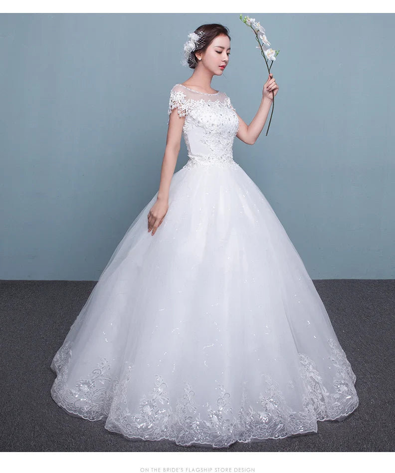 Customize Embroidery Wedding Dress Lace Up Bride Plus Size Ball Gowns