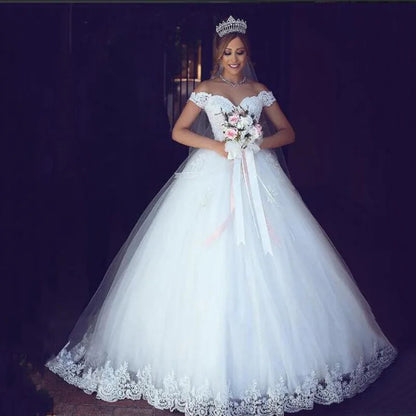 ZJ9143 Lace Appliques Ball Gown Off The Shoulder Bridal Dress