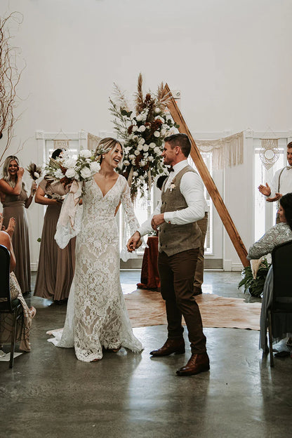 Customized Boho Lace Long Wedding Dress Mermaid Flare Bridal Gowns Elegant Vintage Bride Dresses