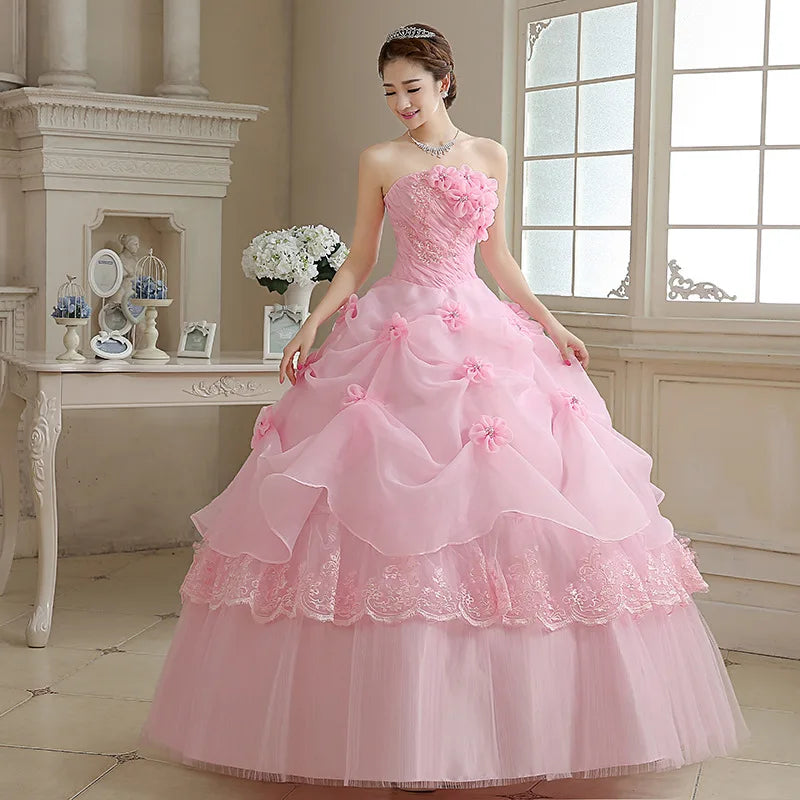 Customized Bride Wedding Dress Lace Up Tube Top Ball Gowns