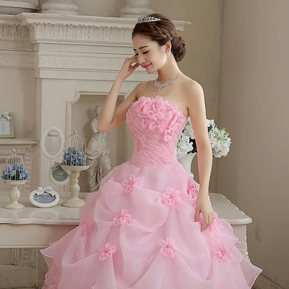 Customized Bride Wedding Dress Lace Up Tube Top Ball Gowns