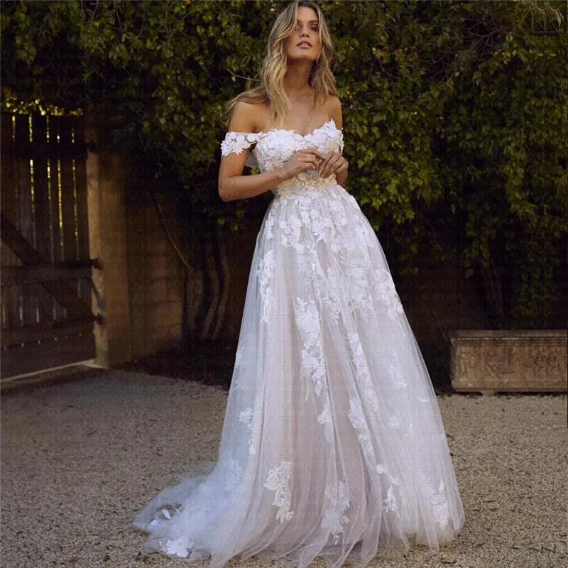 Off the Shoulder African Wedding Dresses Customized Appliques Princess Bohemian Gowns