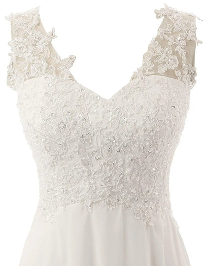 Elegant Beach Wedding Dress Plus Size Chiffon Lace Appliques