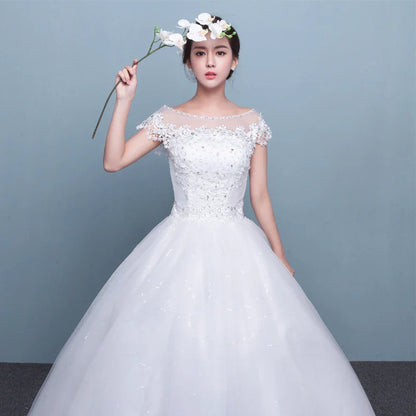 Customize Embroidery Wedding Dress Lace Up Bride Plus Size Ball Gowns