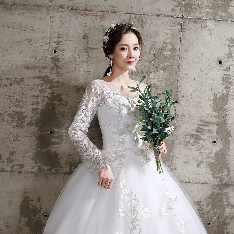 Customized Flower Wedding Dresses Plus Size Full-Sleeve Gowns