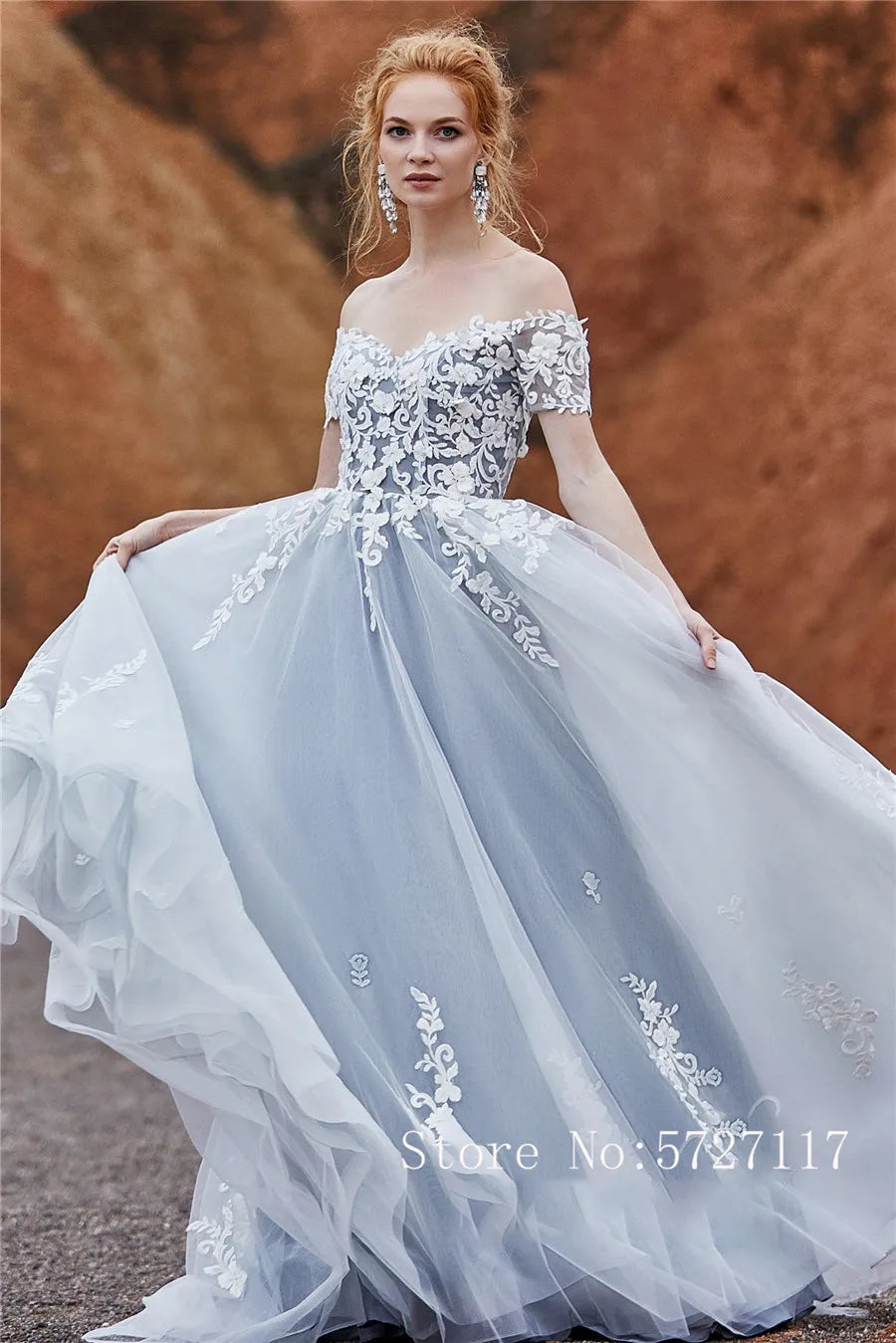 Off the Shoulder Short Sleeves Lace Applique A-line Wedding Dress